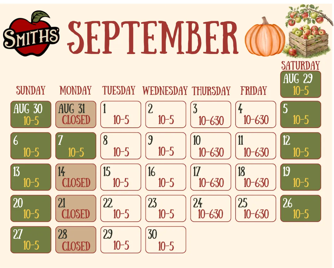 September 2026 hours and schedule