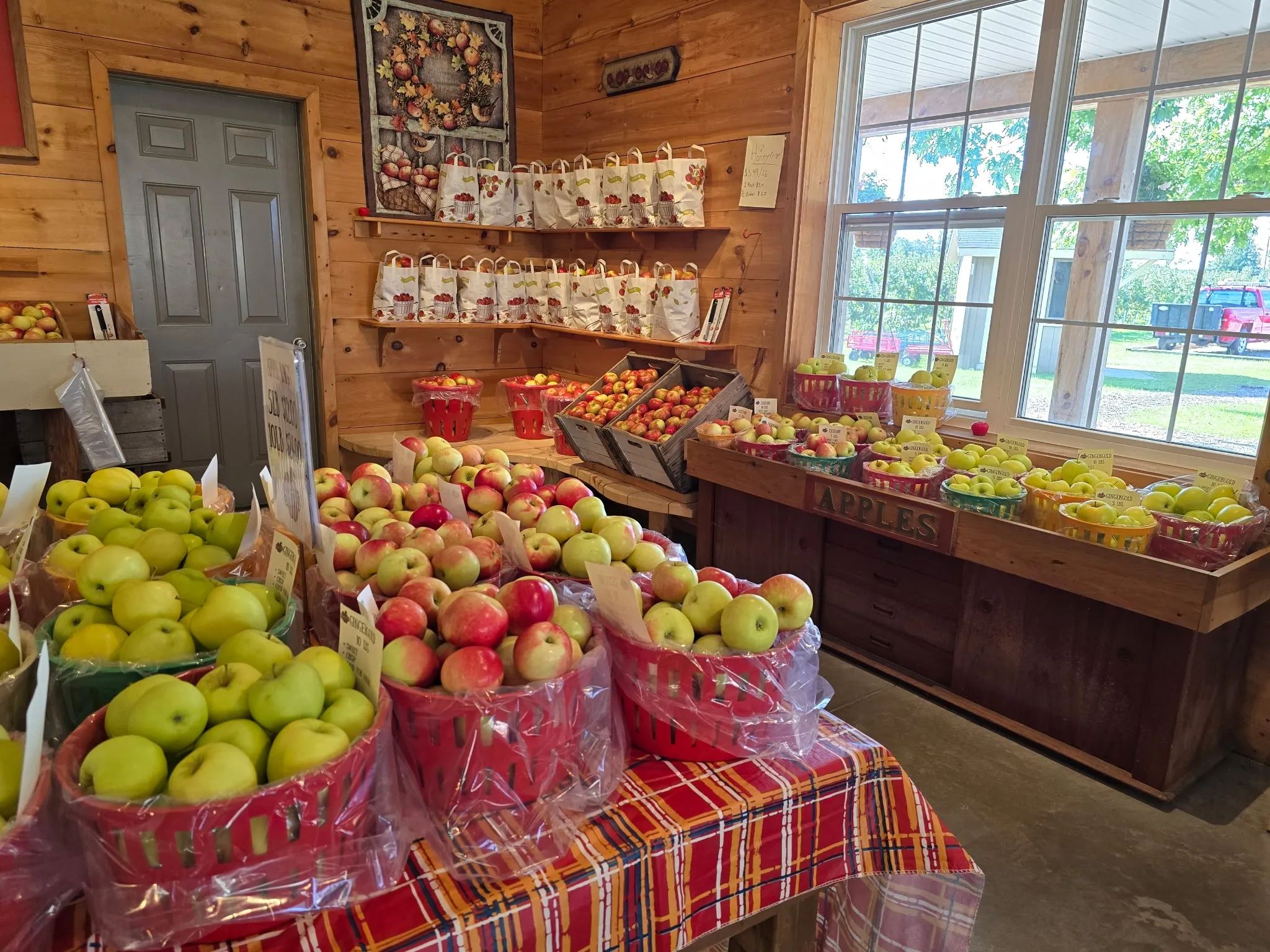 Interior of Smiths' Apples farm store featuring local products and fresh apples